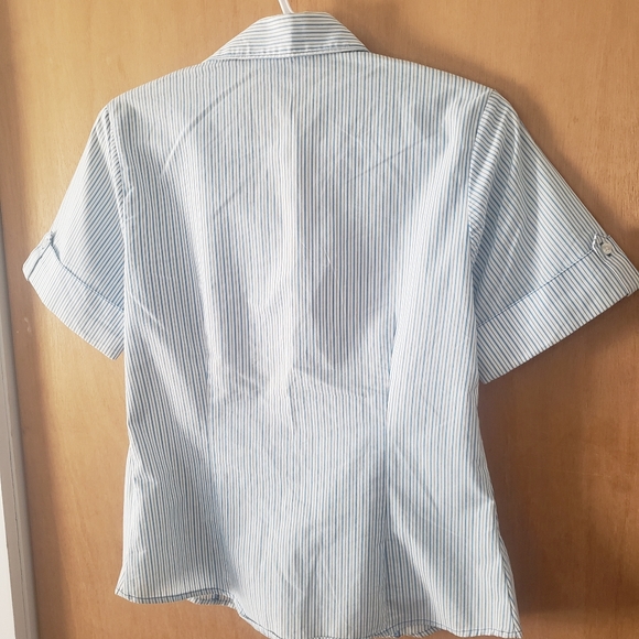 Short Sleeve Button Up Blouse Blue Stripes - Picture 6 of 6